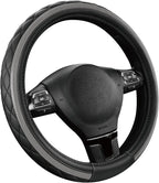 Leather Steering Wheel Cover – Black & Gray, Universal Fit 14.5-15 Inch, Microfiber Leather, Anti-Slip & Breathable Design for Men and Women