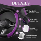 Faux Leather Steering Wheel Cover and Waterproof Car Floor Mats,Universal Car Combo Fit for 95% Sedan,SUV,Cars,14.5-15inch Sporty Anti-Slip Safety Comfortable Design(Black＆Purple)
