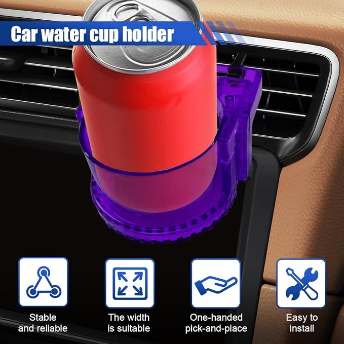 YoRise Car Air Vent Cup Holder, Multifunctional Auto Drink Holder Expander with Mounting Clips, Universal Vehicle Bottle Organizer for Most Cars with Horizontal Blade Vents (Purple)