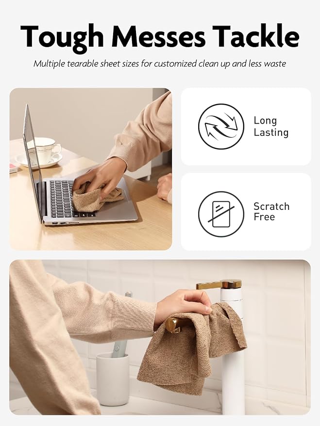 Microfiber Cleaning Cloth Roll -60 Pack, Tear Away Microfiber Towels, 12" x 12", Reusable, Washable, Scratch Free, Ultra Absorbent Dishcloth for All-Around Cleaning (Beige & Tan)