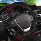 Red Black American Flag Elastic Steering Wheel Cover, Non-Slip Breathable Neoprene Steering Wheel Covers, Men Car Accessories, Universal 15 Inch Fit Auto, Suvs, Truck