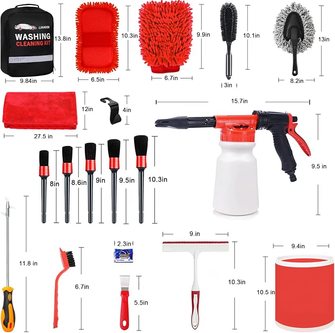 Car Wash Kit with Foam Gun, Car Cleaning, Car Wash Detailing Kit | Car Washing Kit High-Pressure Foam Spray Microfiber Collapsible Bucket Cleaning Detailing Brush Ideal for Home Car Detailing