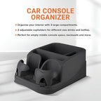 Car Console Organizer, Car Seat Organizer with 2 Adjustable Cup Holders, 3 Large Storage Compartments, Seatbelt for Secure Hold, Vehicle Middle Seat Organizer for Cars, Trucks, Minivans