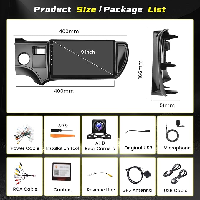 [4-Core 64G] Android 15 Car Stereo for Toyota Prius C 2012 2013 2014, Hikity 9'' Touch Screen Prius C Car Radio Wireless CarPlay Android Auto GPS Mirror Link 5G WiFi Bluetooth FM/EQ/RDS Backup Cam+MIC