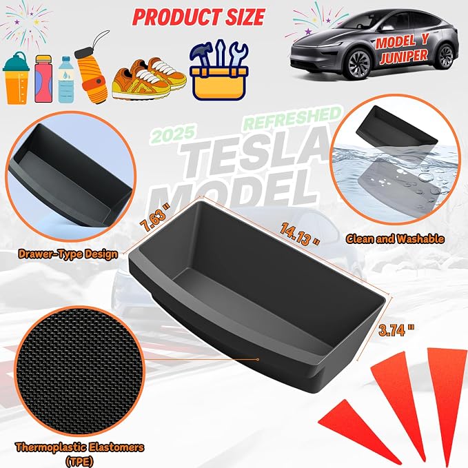2Pcs Under Seat Storage Boxes for Tesla Model Y Juniper | Underseat Storage Drawer, Hidden Organizer, Durable TPE, Easy to Clean, Removable, Upgrade Under-Seat Console