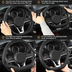 Flat Bottom Car Steering Wheel Cover for Nissan,D Shaped Steering Wheel Cover for Rogue,Altima,Kicks (Black-Standard Size)