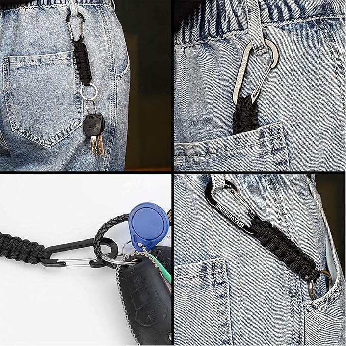 Paracord Keychain Carabiner Clip, D Ring Lanyard Hanger Stroller Hook for Water Bottle, Key, Backpacks, Men, Women