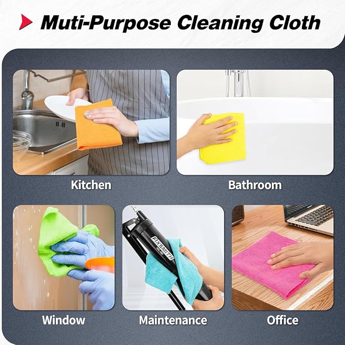 Shop Towels, Microfiber Cleaning Cloth Bulk, 24 Pack Microfiber Towels for Cars, All-Purpose Absorbent Cleaning Rags, Dust Cloth for Automotive, Mechanic, Garage, Bar, 11.5 x 11.5 inch