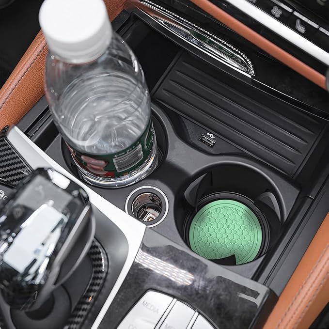 Mandark 4PCS Car Cup Holder Coasters, 2.75 Inch Non-Slip Insert Water Bottle Holder Pads, Dustproof Automotive Interior Accessories Mat, Universal for Vehicles, Trucks, RVs and More (Light Green)