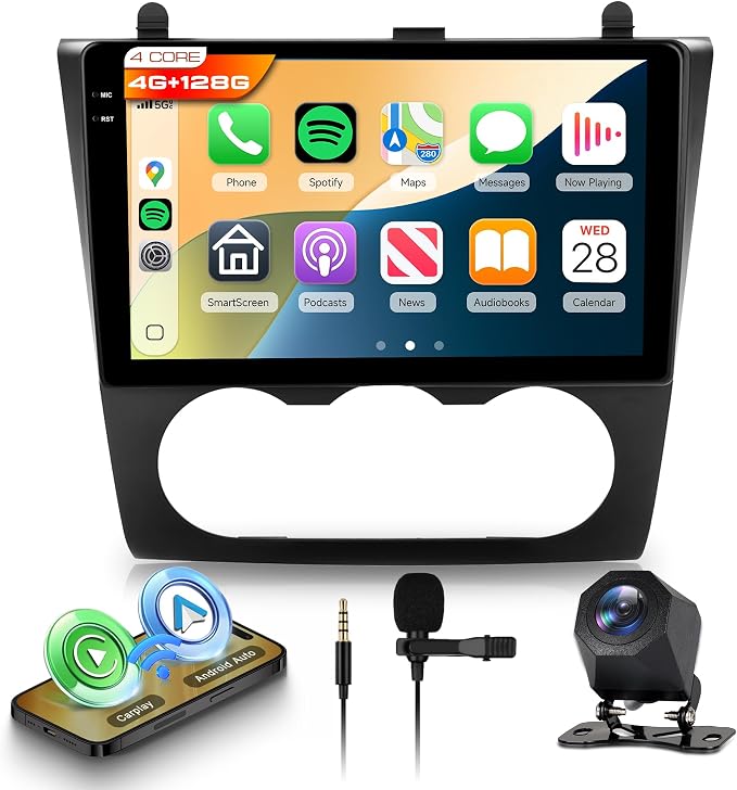 Android Car Radio for Nissan Altima 2008-2012 with Wireless CarPlay Android Auto, 4G+128G 9 Inch Touchscreen Car Stereo Mirror Link GPS Navigation WiFi Bluetooth FM RDS EQ SWC Backup Camera