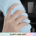 Steering Wheel Cover, Fluffy Car Wheel Covers for Women/Girls/Ladies，Soft Wool Fur Steering Wheel Protector, Universal 14 1/2 inches to 15 inches - Blue