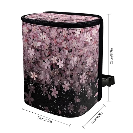 Cherry Blossom Print Car Trash Can with Lid, Leak Proof Auto Trash Bag Hanging Vehicle Garbage Can Multipurpose Storage Container for Back Seat Road Trip