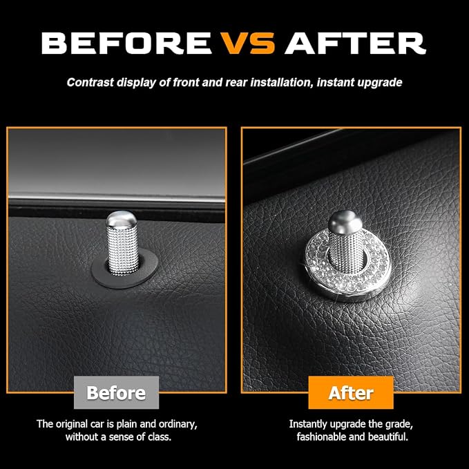4 Pcs Bling Car Inner Door Lock Covers, Crystal Pull Rod Bolt Stickers, Sparkly Rhinestones Auto Door Bolt Decorations, Vehicle Lock Pin Cap Decors for C Class C200L GLC260 C260L (White)