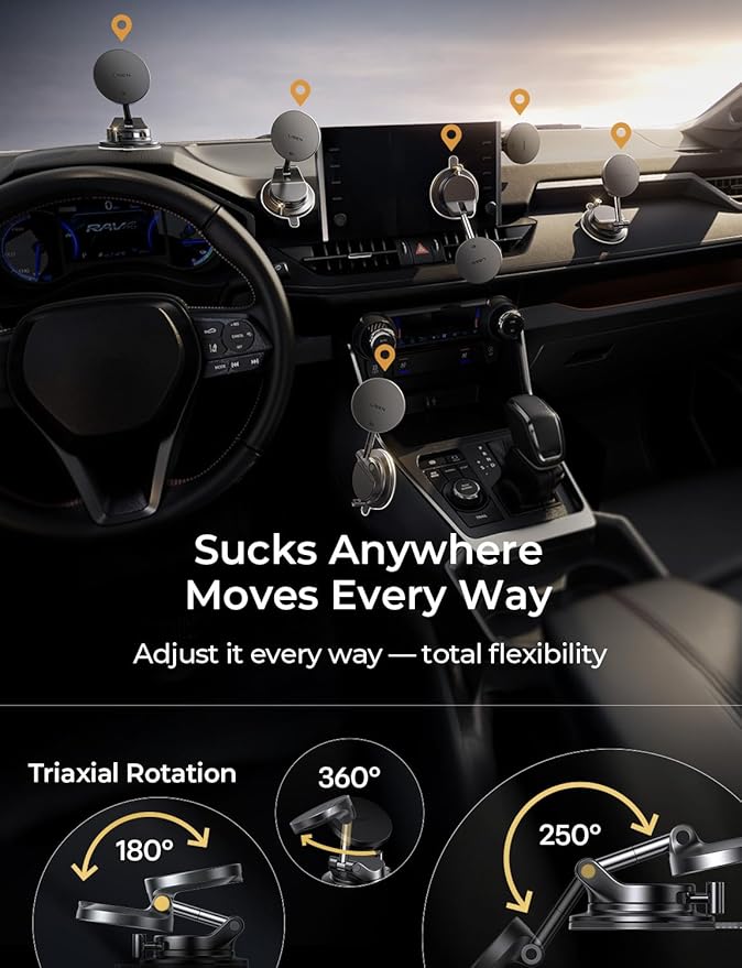 Qi2.2 25W MagSafe Car Mount Charger, Magnetic Wireless Car Charger with 54W Adapter, Magnetic Phone Holder for Car, iPhone Car Mount, Vacuum Suction Cup Phone Mount for iPhone 17 16 15 14 13 12 | [Qi2.2 25W Fast Charging] Magsafe Car Mount, [Easy...