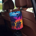 Car Garbage Bag Blue Palm Trees at Sunset Mini Car Trash Bin Portable Collapsible Waterproof Rubbish Bag for Car Accessories Back Front Seat Cup Holder