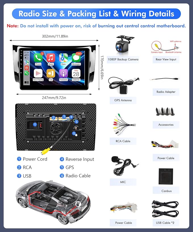 VQU 8Core Car Radio for Nissan Sentra 2013 to 2019 Stereo Apple Carplay Android Auto, 10.1" IPS Touch Screen for Sentra GPS Navi FM RDS DSP BT 5G WiFi SWC Camera, Fit BO.SE & Large Screen, 4G+64G