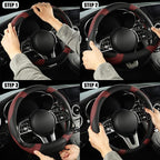 Black Burgundy Microfiber Leather Steering Wheel Cover 15 inch | Breathable Anti Slip Grip Cool Sporty Look Glow for Women Men