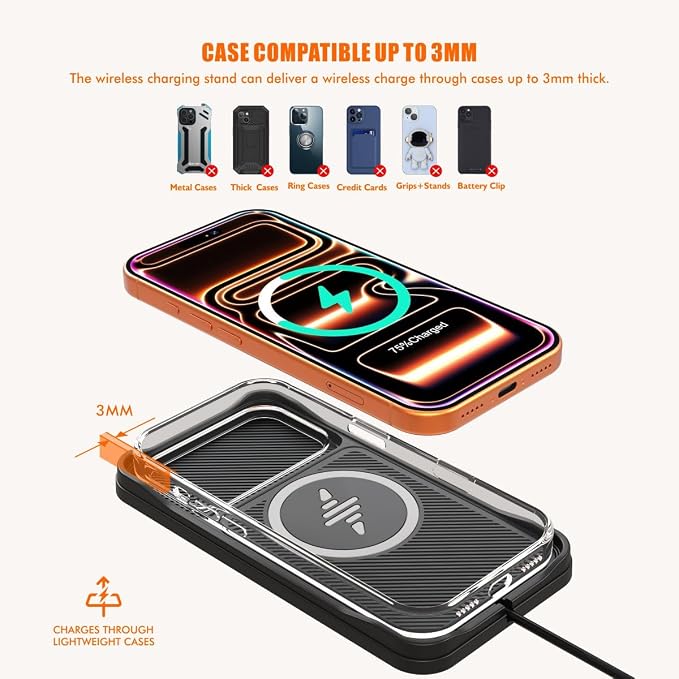 15w Fast Car Wireless Chargers Charging pad Non Slip Charger for Car Wireless Phone Charger for iPhone 17/16/15/14/13/12 Pro, SE3/SE2/XS/X/XR/8, 100cm Cable