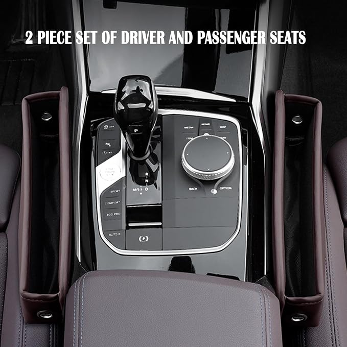 Universal Fit Premium Leather Car Seat Gap Filler Organizer, Center Console Organizer for Car SUV Truck (Brown, 2 Pack)