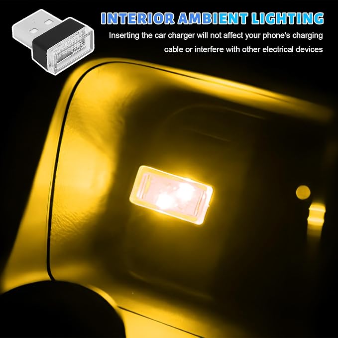 7 PCS USB LED Car Atmosphere Lamp, Mini Night LED Vehicle Trunk Ambient Lighting Kit, Portable Plug-in USB Interface Vehicle Decor Atmosphere Lamp, Interior Car Accessories