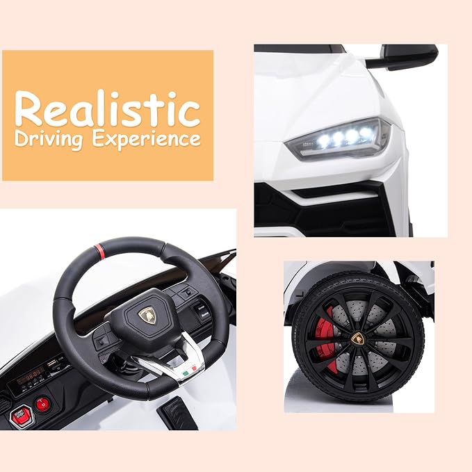 Electric Car for Kids 12V Licensed Lamborghini Ride On Car with Remote Control,Max Speed 2.5Mph,LED Lights,Music Players,Opening Doors,Spring Suspension,Toddler Cars to Drive (White)