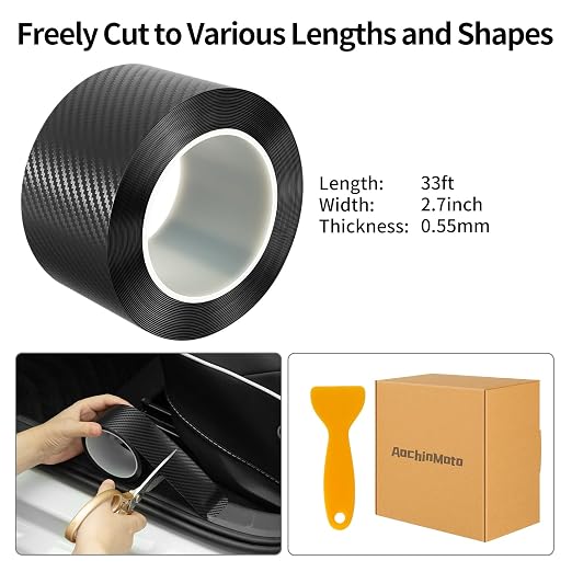 Carbon Fiber Wrap Tape for Car Door Sill Protector, Waterproof Scratch-Resistant Matte Black Vinyl Film, 2.7 in x 33 ft for Cars, SUVs & Trucks