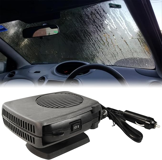 Car Heater, 2 in 1 Modes Fast Heating Cooling Fanswith Cigarette Lighter Plug 360° Rotary Base, 200W 12V Portable Window Defroster Auto Car Heater Windshield Defogger Automobile Windscreen Heater