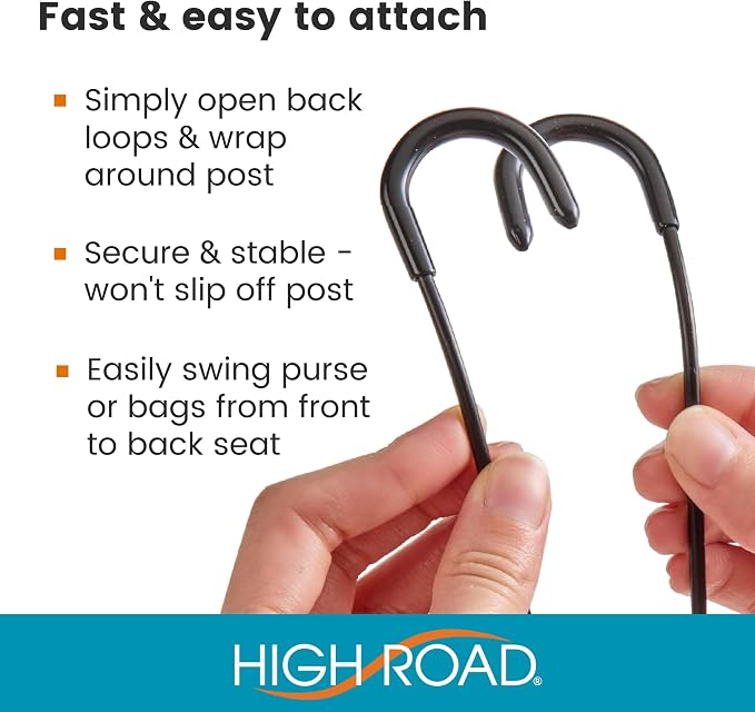 Metal Car Hooks for Purses and Bags - Large Hooks Won't Slip Off or Rattle | 2-pack Car Headrest Hooks Fit All Sized Metal Posts - Secure Attachment Holds Multiple Bags, Wide Straps and Hard Hats