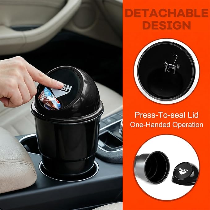 Cup Holder Trash Can for Car, Leakproof Vehicle Back Seat Garbage Can Mini Portable Trash Bin with Lid, Universal Smellproof Cup Holder Garbage Bin for Cars Trucks SUVs (Black)
