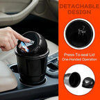 Cup Holder Trash Can for Car, Leakproof Vehicle Back Seat Garbage Can Mini Portable Trash Bin with Lid, Universal Smellproof Cup Holder Garbage Bin for Cars Trucks SUVs (Black)