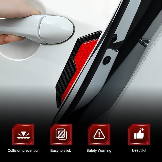 4 PCS Car Door Edge Guard Sticker, Reflective Safety Warning Car Door Protective Strips, Thickened Anti-collision Paint Protector, Universal for Most Vehicles (Red)