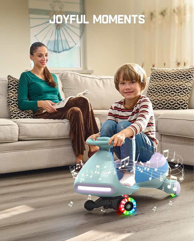 N7 Pro Electric Wiggle Car, Rechargeable Battery, CyberWiggle, 2 in 1 Swing Car, 2 Speeds Max 4 Mph, Anti-Rollover, Flashing Wheels, Bluetooth, Ages 3+, 150 Lbs, Glacier Blue