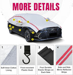 Half Car Cover SUV,Top Cover with Red Reflective Strip, Hail Protector Car Cover with Cotton Liner, Sunroof & Windshield Cover for Ice and Snow, All Weather Car Body Cover for Sun, Rain, Dust