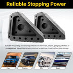 Solid Rubber Wheel Chock 2-Pack | 8" x 4" x 6" Heavy-Duty Tire Stop | Non-Slip Traction Pads | Built-in Handle | All-Weather Vehicle Safety Block | Black | (70472)
