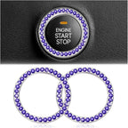 Bling Car Engine Start Ring Decals, 2PCS Crystal Rhinestone Vehicle Push Start Button Cover Sticker, Key Ignition Knob Ring, Sparkling Automotive Interior Accessories (Royal Blue)