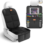 Non-Slip Backing Backseat Car Organizer Kick Mat with Storage Pockets, Large Waterproof Baby Car Seat Protector for Leather and Fabric (Black)