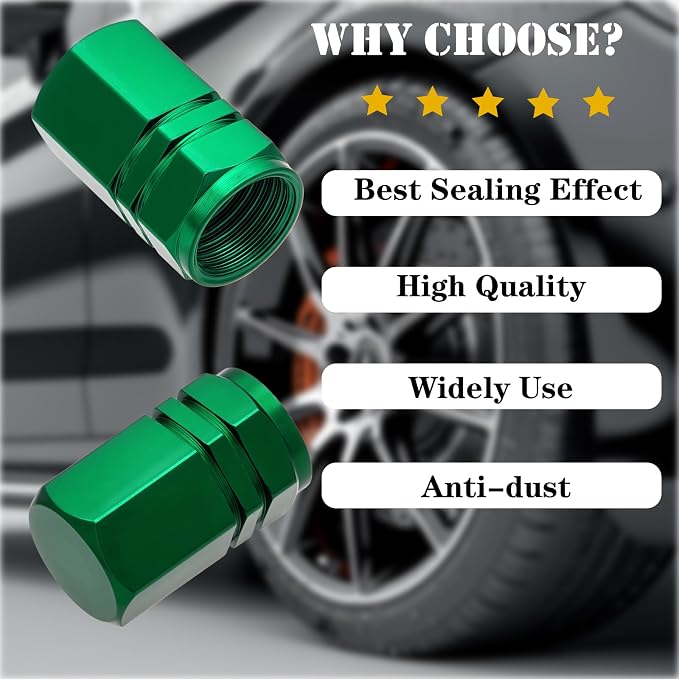 8PCS Tire Valve Stem Caps, with Rubber O-Ring, Corrosion Resistant Leak-Proof, Aluminum Alloy Universal Wheel Valve Covers for Cars, SUV, Trucks, Bikes, Motorcycles, Bicycles(Green)