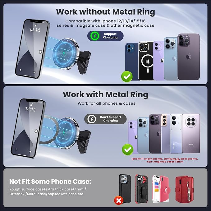 Wireless Charger Magnetic Vent Phone Mount Compatible with 2015-2020 Ford F-150, 2017-2021 Super Duty & 2018-2021 Expedition Metal Phone Holder Cradles Bracket Stand for All Smartphone