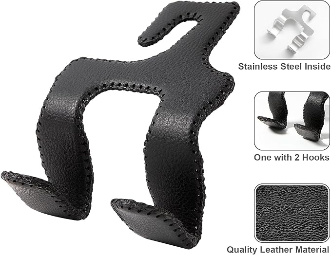 【2021 Upgraded】 Car Purse Hook, 2 in 1 Car Seat Headrest Hooks Durable Hanger Storage Holder Leather Organizer for Hanging Grocery Bags, 2 Pack, Black