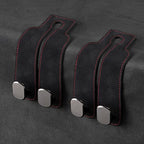 KINIVA Car Seat Headrest Storage Hooks, Set of 2, Suede PU Leather, Double Hooks (Black)