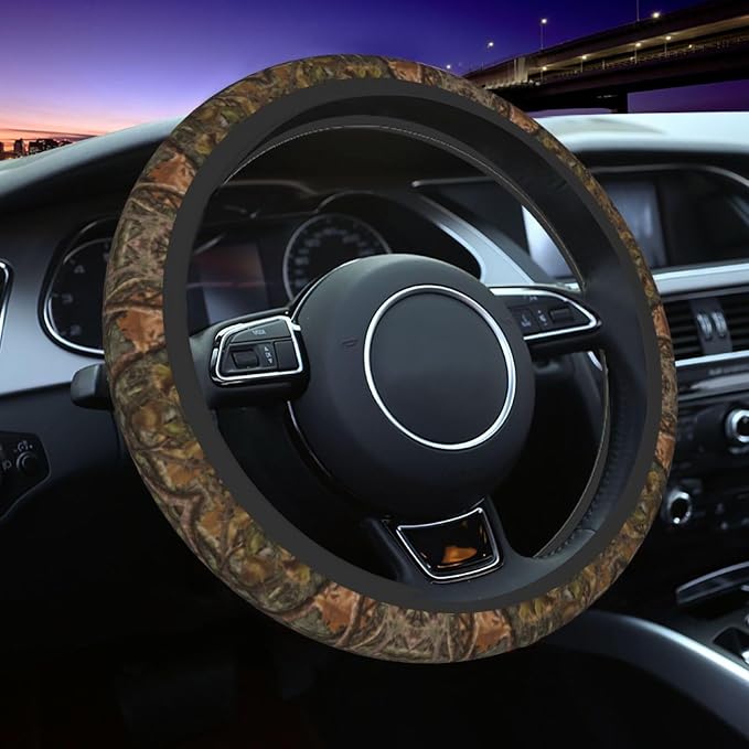 Camouflage Camo Hunting Tropical Jungle Steering Wheel Cover Car Accessories Cute for Women Girls Girly Universal 15 Inch Neoprene Auto Interior Decor Anti Slip Car Truck Protector