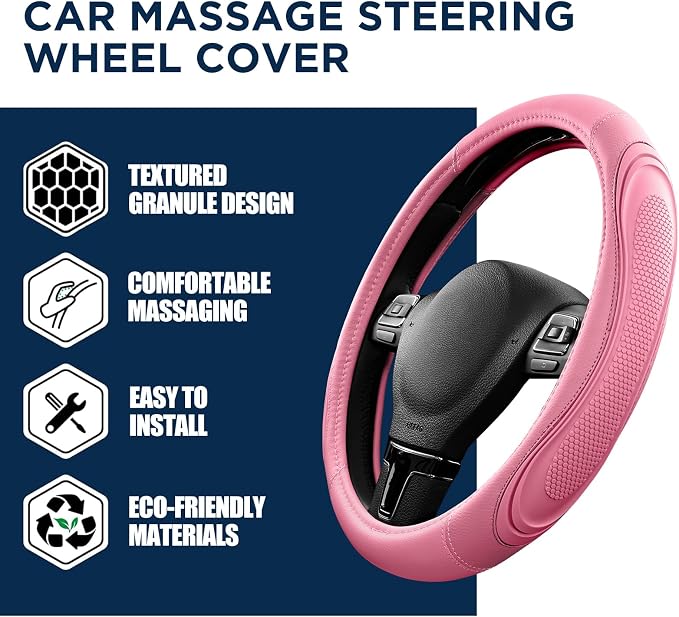 Car Steering Wheel Cover - Microfiber Leather Steering Wheel Wrap Sports 14.5-15 Inch Steering Wheel Cover Non-Slip for Men Women Pink & Pink Color