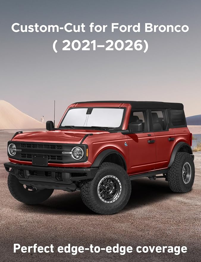 Windshield Sunshade Compatible for Ford Bronco (Not for Bronco Sport) 2021-2024 2025 2026, Sun Visor for Front Windshield & Window Sun Shade Cover, UV Heat Protector, Car Accessories