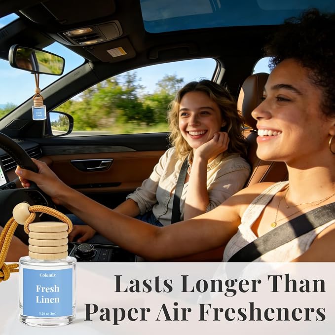 Fresh Linen Car Air Fresheners, Hanging Car Odor Eliminator 2 Packs | Compact Freshener Accessories for Car, Closet and More