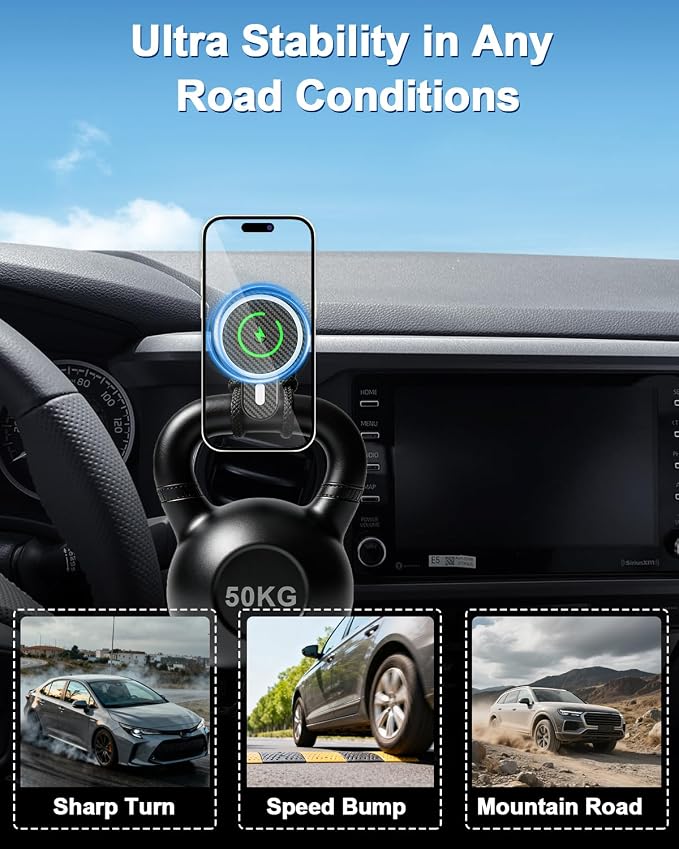 PZK Car Phone Holder for Toyota Tacoma 2016-2023 Accessories Custom Vent | Magnetic 15W Fast Wireless Charger Phone Mount for 3rd Gen Tacoma with Magsafe Fixed Clip Hands Free 360° Rotation Cradle