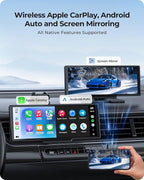 9.26" Carplay Screen with 4K Dash Cam & HD Backup Camera, Wireless Portable Car Play Screen for Apple CarPlay & Android Auto, OTA, Bluetooth 5.0, Mirror Link, Voice Control, GPS Navigation, FM