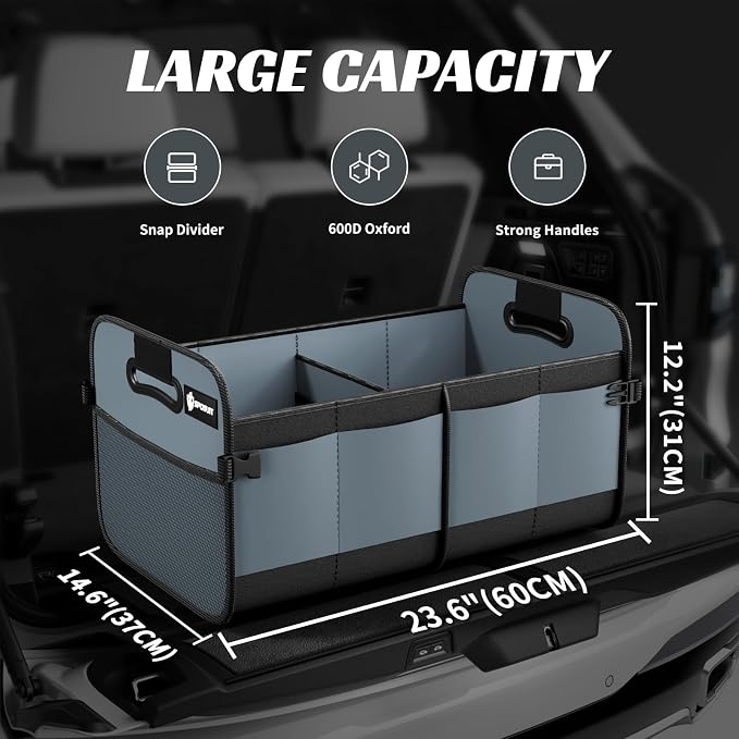 Trunk Organizer for Car - 70L Collapsible Car Storage with 11 Pockets & Reinforced Handles, SUV Trunk Organizers for Grocery Cargo(Grey)