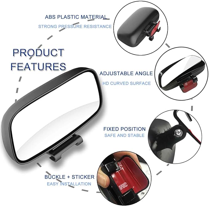 Blind Spot Mirror - Adjustable 360 Rotation Car Auxiliary Convex Wide Angle Mirror - Snap-On Clip for Side Rearview - Universal for Cars, Trucks, SUVs