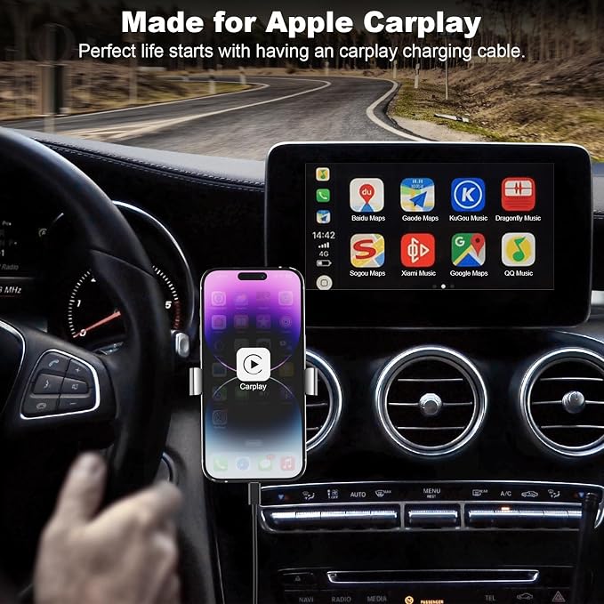 Car Carplay Cable, 6FT USB A to Lightning Cable Compatible for iPhone 14 13 12 11 Pro Max XR XS X 8 7 6 Plus SE iPad Charger Car Charging Cord (Black)