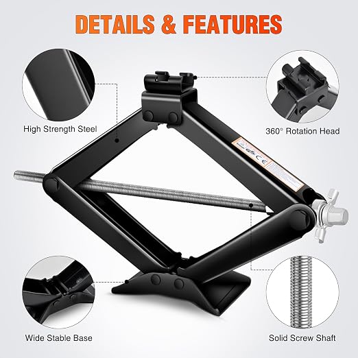 Scissor Jack Kit for Car 1.5 Ton(3307 lbs), Heavy Duty Portable Steel Scissor Lift Jack Car Tire Changing Kit with Ratchet & Lug Wrench for Sedan SUV MPV, 3.9''-13.6'' Lifting Range, Black